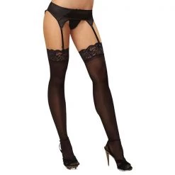 Dreamgirl Hosiery Sheer Nylon Thigh High Stockings With Lace Top