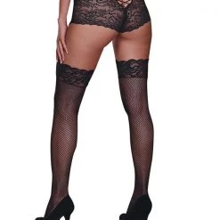 Dreamgirl Hosiery Fishnet Thigh High Stockings With Lace Top