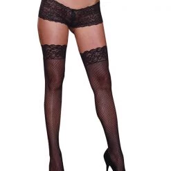Dreamgirl Hosiery Fishnet Thigh High Stockings With Lace Top