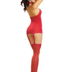 Dreamgirl Halter Garter Dress With Attached Garters & Thigh High Stockings