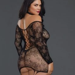 Dreamgirl Lace Patterned Knit Garter Dress