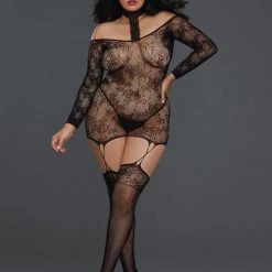 Dreamgirl Lace Patterned Knit Garter Dress