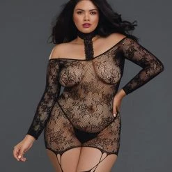 Dreamgirl Lace Patterned Knit Garter Dress