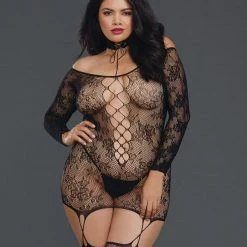 Dreamgirl Lace Patterned Knit Garter Dress