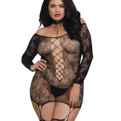 Dreamgirl Lace Patterned Knit Garter Dress