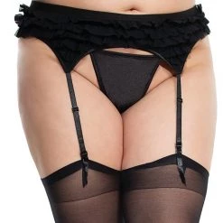 Coquette Ruffle Mesh Garter Belt With Velvet