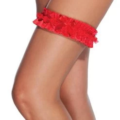 Coquette Christmas Gathered Lace Leg Garter With Satin Bow Detail
