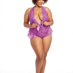 Dreamgirl Lace Teddy With Halter Neckline