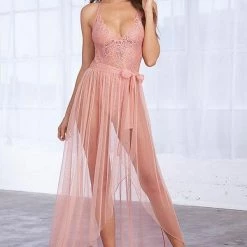 Dreamgirl Lingerie Lace Teddy & Maxi Skirt Set