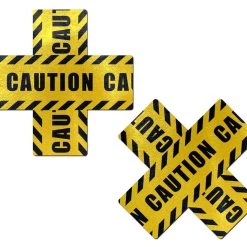 Pastease Plus X: Crossed Caution Tape Nipple Pasties