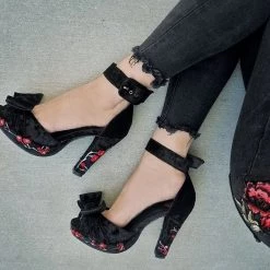 TUK A9446L Black Velvet & Red Blossom Starlet Heel Women