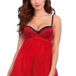 Dreamgirl Christmas Lace & Mesh Babydoll
