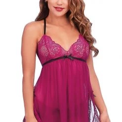 Dreamgirl Stretch Lace & Mesh Babydoll Christmas
