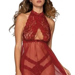 Dreamgirl Christmas High Neck Halter Babydoll