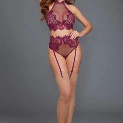 Dreamgirl Fishnet & Eyelash Lace Bra And Panty Set Lingerie