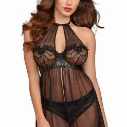 Dreamgirl Lingerie Sheer Mesh & Lace High Neck Babydoll 8 Dreamgirl Lingerie Sheer Mesh & Lace High Neck Babydoll