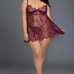 Dreamgirl Christmas Eyelash Lace Babydoll