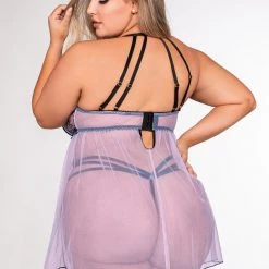 Dreamgirl Stretch Mesh With Embroidered Babydoll