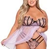 Dreamgirl Stretch Mesh With Embroidered Babydoll