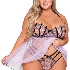 Dreamgirl Stretch Mesh With Embroidered Babydoll