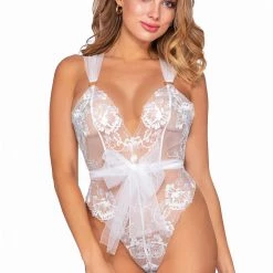 Dreamgirl Embroidered Bow Teddy Lingerie