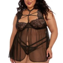 Dreamgirl Lingerie Studded Strappy Babydoll