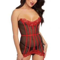Dreamgirl Christmas Red Boning Sheer Garter Slip