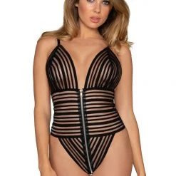 Dreamgirl Fetish Striped Zipper Teddy