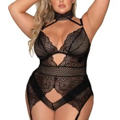 Dreamgirl Stretch Embroidered Lace Garter Teddy Fetish