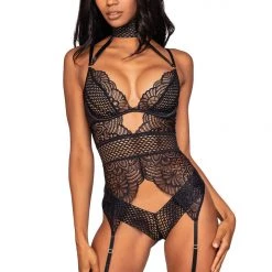 Dreamgirl Stretch Embroidered Lace Garter Teddy Fetish