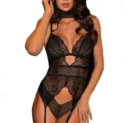 Dreamgirl Stretch Embroidered Lace Garter Teddy Fetish