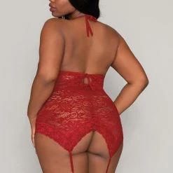 Dreamgirl Christmas Stretch Lace Zipper Garter Slip