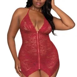 Dreamgirl Christmas Stretch Lace Zipper Garter Slip