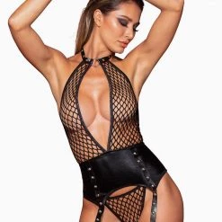 Dreamgirl Big Net Halter Garter Slip Fetish