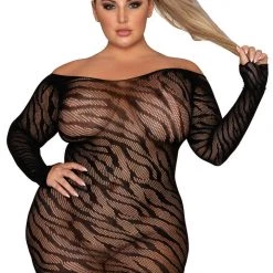 Dreamgirl Lingerie Long-Sleeved Fishnet Zebra Chemise