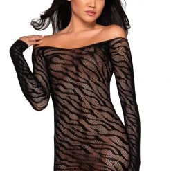 Dreamgirl Lingerie Long-Sleeved Fishnet Zebra Chemise
