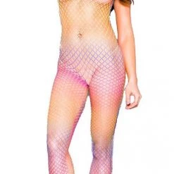 Music Legs Rainbow Spandex Mini Diamond Net Crotchless Bodystocking