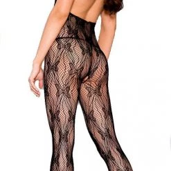Music Legs Butterfly Design Crotchless Bodystocking