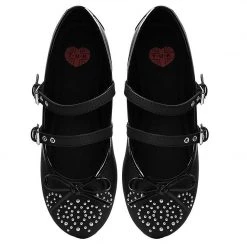 Women TUK A9435L Black Double Strap Studded Ballet Flat