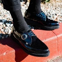 TUK A9511 Black Hologram Faux Hair Pointed Buckle Creeper