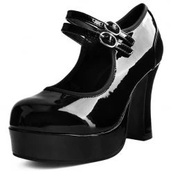 Women TUK A9448L Black Patent Double Strap Classic Platform Heel