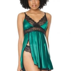 Coquette Christmas Lace & Satin Babydoll & Thong Set