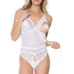 Coquette Lingerie Stretch Lace Crotchless Teddy