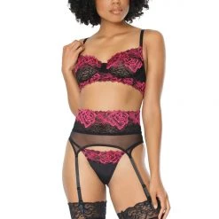 Coquette Scallop Stretch Lace 3 PC Set Lingerie