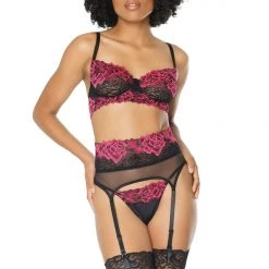 Coquette Scallop Stretch Lace 3 PC Set Lingerie