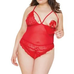 Coquette Scallop Lace Mesh Crotchless Teddy