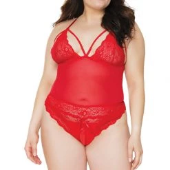 Coquette Scallop Lace Mesh Crotchless Teddy