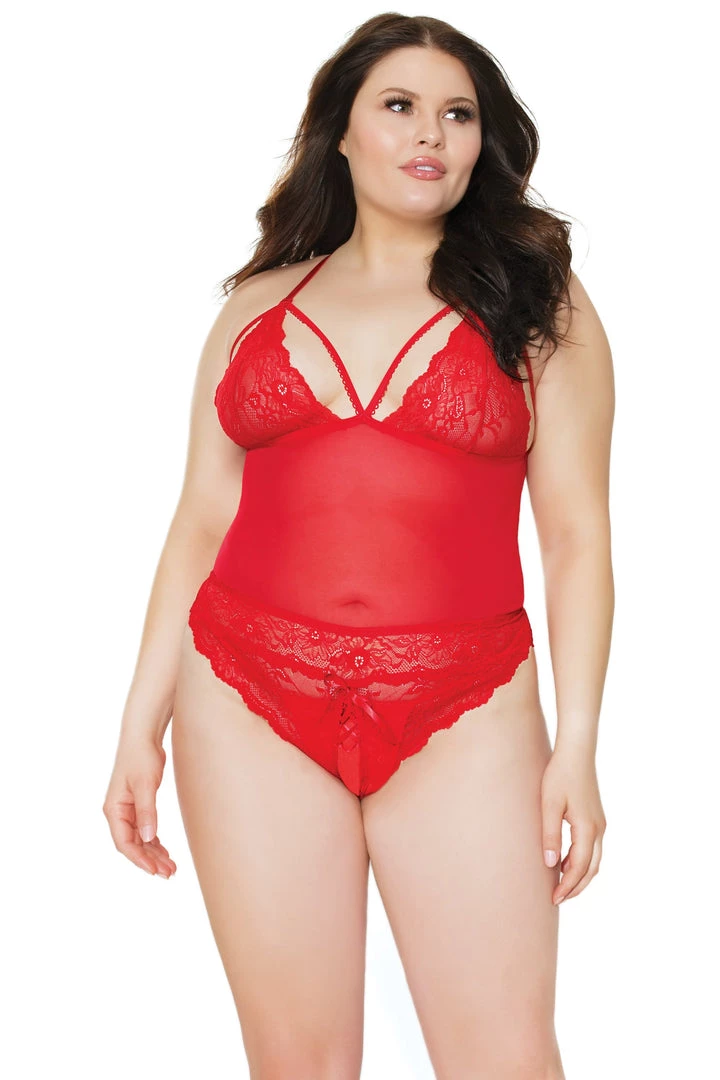 Coquette Scallop Lace Mesh Crotchless Teddy 1 Coquette Scallop Lace Mesh Crotchless Teddy