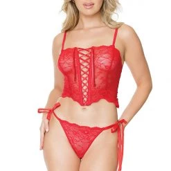 Coquette Christmas Scallop Lace Cami Top & Panty