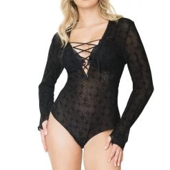 Coquette Christmas Velvet Flocked Mesh Romper